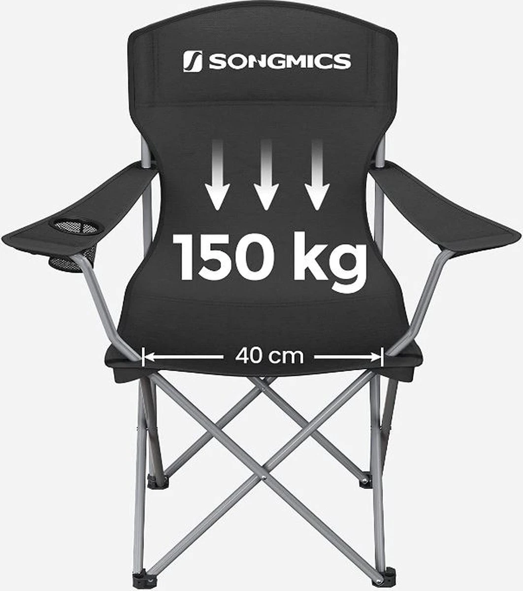 MIRA Home - Campingstoel Set Van 2 Inklapbaar - Klapstoel Met Robuust Frame - Met Flessenhouder - 76 X 51.5 X 95.5 Cm - Zwart 7 MIRA Home - Campingstoel Set Van 2 Inklapbaar - Klapstoel Met Robuust Frame - Met Flessenhouder - 76 X 51.5 X 95.5 Cm - Zwart - Afbeelding 5