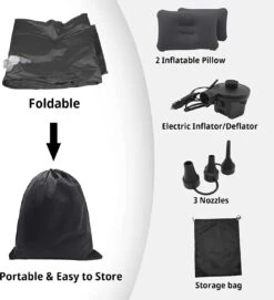Flightmode - Opblaasbaar Matras Voor Auto, Opblaasbaar Bed, Autostoel, Comfortabel, Met Elektrische Luchtpomp En 3 Adapters, 2 Kussens En Transporttas, Voor Camping, Reizen, Strand -Kampeermeubilair 1093x1200 1