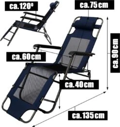 Ligstoel 180x60cm - Opvouwbaar Campingstoel Ligbed Strandstoel Tuinstoel Vouwligstoel Blauw -Kampeermeubilair 1135x1200
