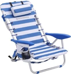 Naqsh Store Strandstoel Met Hoofdkussen, Aluminium, Draagbare Vouwstoel, Campingstoel, Opvouwbaar En Verstelbaar, Zoals Een Rugzak Draagbaar, Buitenstoel, Blauw En Wit Gestreept GCB62BU -Kampeermeubilair 1148x1200 1