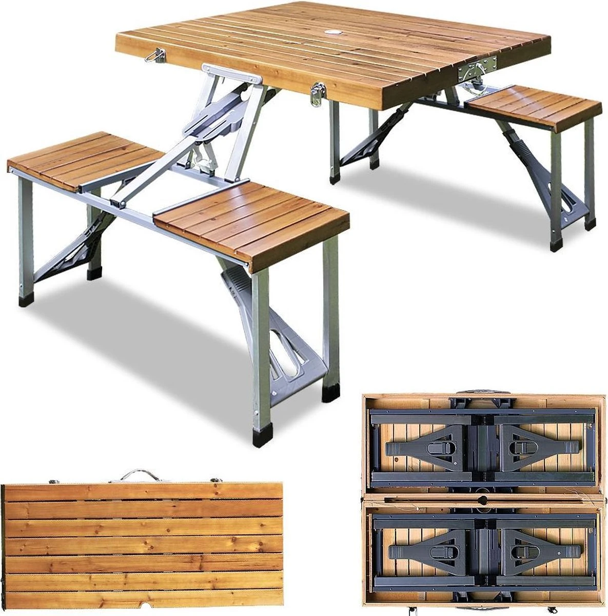 Merkloos Deuba Picknicktafel Campingtafel - Opvouwbaar Voor 4 Personen - Hout En Aluminium 4 Merkloos Deuba Picknicktafel Campingtafel - Opvouwbaar Voor 4 Personen - Hout En Aluminium - Afbeelding 2