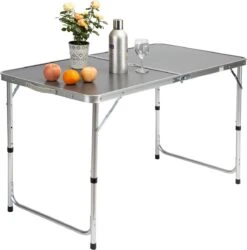 Casaria Campingtafel – Inklapbaar Verstelbaar - 120x60x70 Cm Grijs -Kampeermeubilair 1185x1200