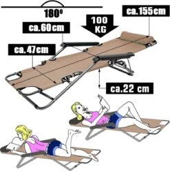 Ligstoel Opvouwbaar 155x60cm - Lichte Ligbed Relaxstoel Tuinstoel Campingstoel Strandstoel -Kampeermeubilair 1196x1200