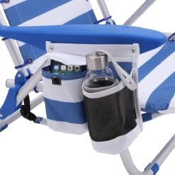 Naqsh Store Strandstoel Met Hoofdkussen, Aluminium, Draagbare Vouwstoel, Campingstoel, Opvouwbaar En Verstelbaar, Zoals Een Rugzak Draagbaar, Buitenstoel, Blauw En Wit Gestreept GCB62BU -Kampeermeubilair 1199x1200