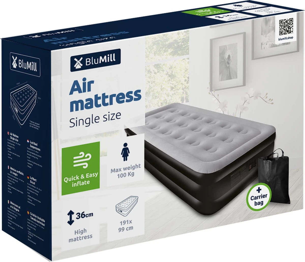 BluMill Eenpersoons Luchtbed - Met Ingebouwde Pomp - Luchtbed Zelfopblazend - Incl. Draagtas - 191x99x36 Cm 10 BluMill Eenpersoons Luchtbed - Met Ingebouwde Pomp - Luchtbed Zelfopblazend - Incl. Draagtas - 191x99x36 Cm - Afbeelding 8