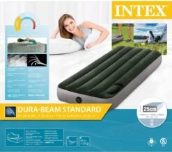 Intex Luchtbed - 1-Persoons - 76 X 191 X 25 Cm - Groen - Met Ingebouwde Voetpomp + Hoeslaken Antraciet + Reparatieset -Kampeermeubilair 1200x1064 3