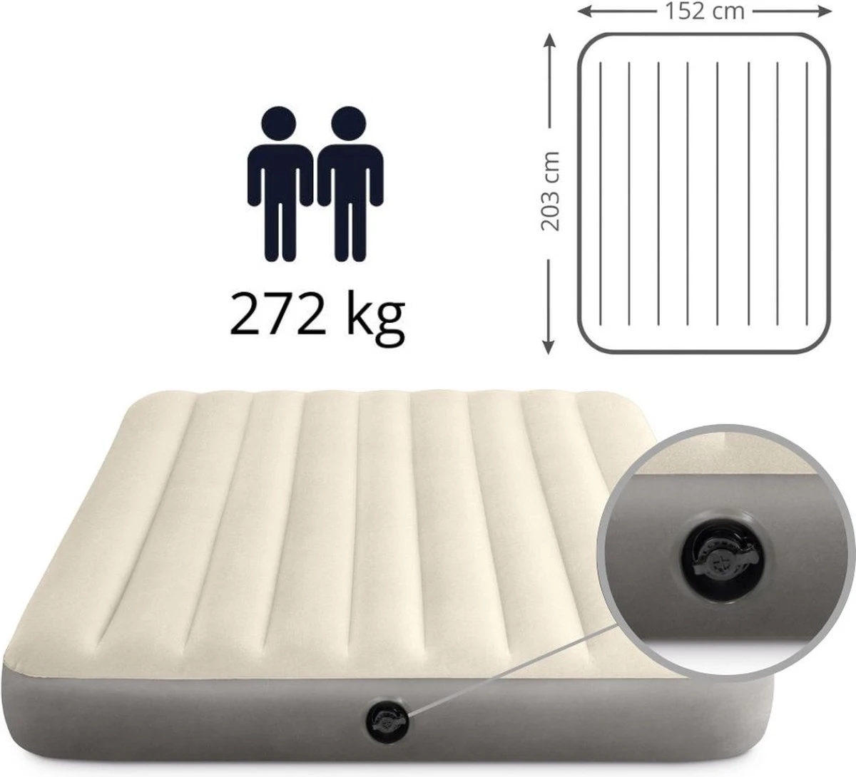 Intex Luchtbedset Intex Luchtbed - 2-Persoons - 152 X 203 X 25 Cm - Beige + Intex Elektrische Pomp - 650 Liter/min + Hoeslaken Wit + Reparatieset 5 Intex Luchtbedset Intex Luchtbed - 2-Persoons - 152 X 203 X 25 Cm - Beige + Intex Elektrische Pomp - 650 Liter/min + Hoeslaken Wit + Reparatieset - Afbeelding 3