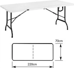 Casaria Tuintafel Opvouwbaar – Met Draaggreep 220x70 Cm – Wit -Kampeermeubilair 1200x1101