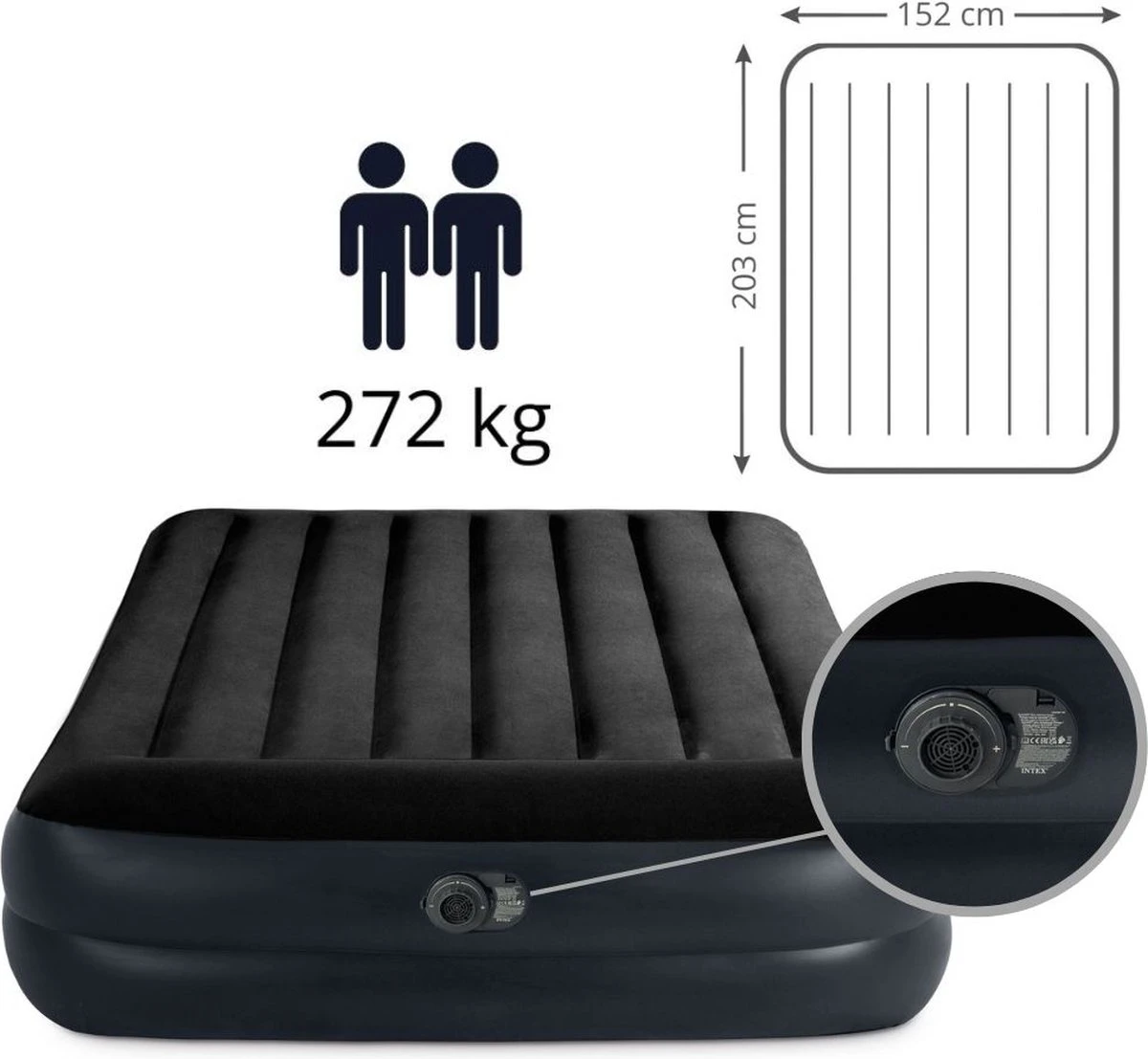 Intex Luchtbed - 2-Persoons - 152 X 203 X 42 Cm - Blauw - Met Pomp + Hoeslaken Wit + Reparatieset 4 Intex Luchtbed - 2-Persoons - 152 X 203 X 42 Cm - Blauw - Met Pomp + Hoeslaken Wit + Reparatieset - Afbeelding 2