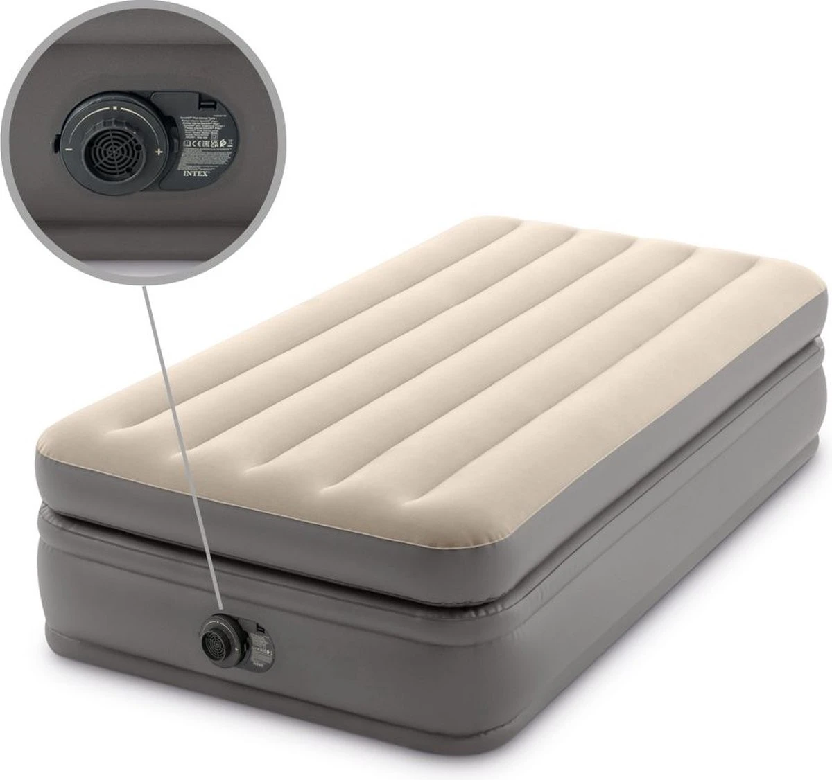Intex Prime Comfort - Luchtbed - 1-Persoons - 99x191x51 Cm (BxLxH) - Grijs - Met Ingebouwde Motorpomp 10 Intex Prime Comfort - Luchtbed - 1-Persoons - 99x191x51 Cm (BxLxH) - Grijs - Met Ingebouwde Motorpomp - Afbeelding 8