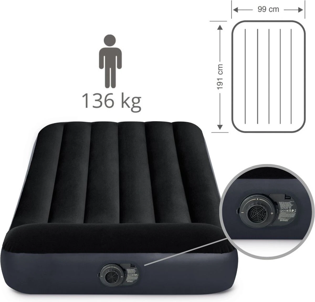 Intex Pillow Rest Classic Twin Luchtbed - 1-persoons - 99x191x25cm 10 Intex Pillow Rest Classic Twin Luchtbed - 1-persoons - 99x191x25cm - Afbeelding 8