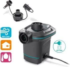 Intex Luchtbedset Intex Luchtbed - 1-Persoons - 76 X 191 X 25 Cm - Blauw + Intex Elektrische Pomp - 650 Liter/min + Hoeslaken Antraciet + Reparatieset -Kampeermeubilair 1200x1155 4