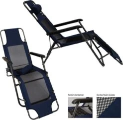 Ligstoel 180x60cm - Opvouwbaar Campingstoel Ligbed Strandstoel Tuinstoel Vouwligstoel Blauw -Kampeermeubilair 1200x1168 1