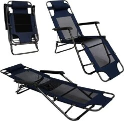 Ligstoel 180x60cm - Opvouwbaar Campingstoel Ligbed Strandstoel Tuinstoel Vouwligstoel Blauw -Kampeermeubilair 1200x1169