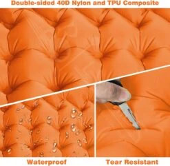LVNRIDS Isomat, Zelfopblazend, Ultralicht, Luchtmatras, Camping, Zelfopblaasbaar, Opblaasbaar Matras, 3,9 Inch Dik, Met Voetperspomp En Kussen, Voor Camping, Reizen, Outdoor, Wandelen, Strand, Oranje -Kampeermeubilair 1200x1170 3