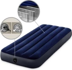 Intex Luchtbedset Intex Luchtbed - 1-Persoons - 76 X 191 X 25 Cm - Blauw + Intex Elektrische Pomp - 650 Liter/min + Hoeslaken Antraciet + Reparatieset -Kampeermeubilair 1200x1171 4