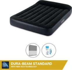 Intex Luchtbed - Twijfelaar - 137 X 191 X 25 Cm - Blauw - Met Ingebouwde Pomp, Hoeslaken Antraciet En Reparatieset