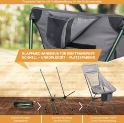 Skandika Campingstoel Compact SET – Campingstoelen – Campingstoel Tot 150 Kg Belastbaar - Kampeerstoel, Visstoel, Kleine Pakmaat, Opvouwbaar, Stabiel, Licht, Comfortabel Gepolsterd – Draagtas Meegeleverd – Vouwstoel – Kampeermeubelen – Grijs -Kampeermeubilair 1200x1184 1
