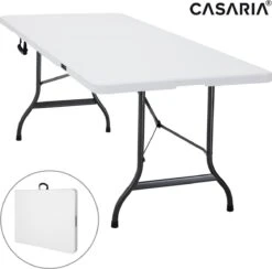 Casaria Tuintafel Opvouwbaar – Met Draaggreep 220x70 Cm – Wit -Kampeermeubilair 1200x1187