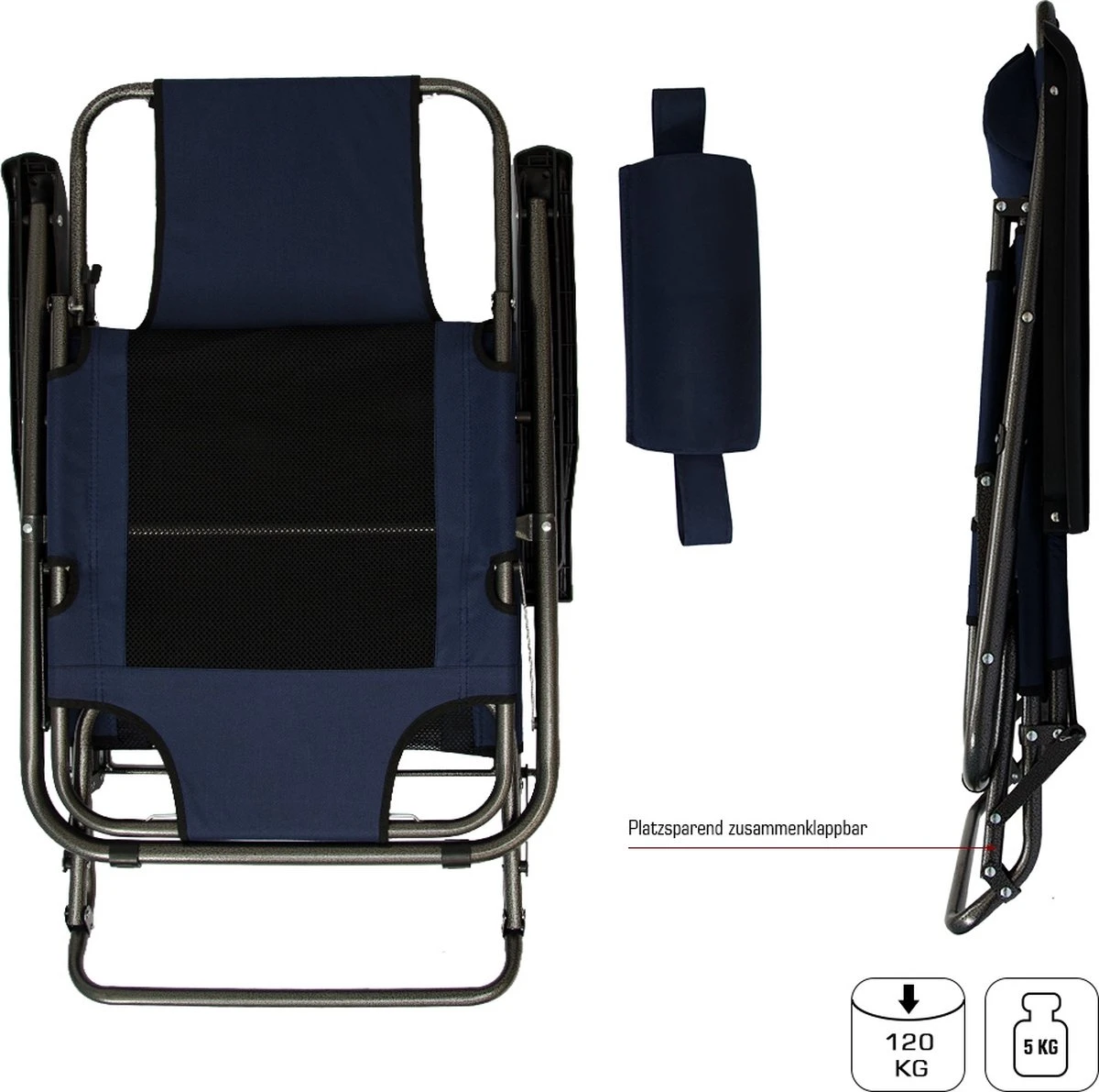 Ligstoel 155x60cm - Opvouwbaar Campingstoel Ligbed Strandstoel Tuinstoel Vouwligstoel Blauw 12 Ligstoel 155x60cm - Opvouwbaar Campingstoel Ligbed Strandstoel Tuinstoel Vouwligstoel Blauw - Afbeelding 10