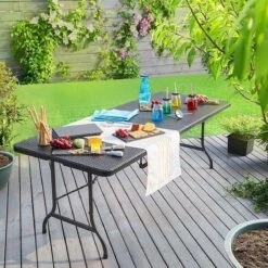 Casaria Tuintafel Opvouwbaar – Met Draaggreep 180x75 Cm – Zwart -Kampeermeubilair 1200x1200 102