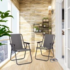 Relaxdays Campingstoel Inklapbaar Set Van 2 - Klapstoel 100 Kg - Visstoel Met Armleuningen - Grijs -Kampeermeubilair 1200x1200 125