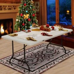 Casaria Tuintafel Opvouwbaar – Met Draaggreep 220x70 Cm – Wit -Kampeermeubilair 1200x1200 13