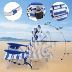 Naqsh Store Strandstoel Met Hoofdkussen, Aluminium, Draagbare Vouwstoel, Campingstoel, Opvouwbaar En Verstelbaar, Zoals Een Rugzak Draagbaar, Buitenstoel, Blauw En Wit Gestreept GCB62BU -Kampeermeubilair 1200x1200 146
