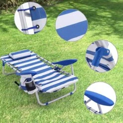 Naqsh Store Strandstoel Met Hoofdkussen, Aluminium, Draagbare Vouwstoel, Campingstoel, Opvouwbaar En Verstelbaar, Zoals Een Rugzak Draagbaar, Buitenstoel, Blauw En Wit Gestreept GCB62BU -Kampeermeubilair 1200x1200 147