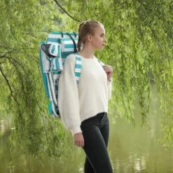 Strandstoel Met Afneembare Hoofdsteun, Draagbare Klapstoel, Campingstoel, Rugleuning Tot 180° Verstelbaar, Met Bekerhouder En Zijvak, Groene En Witte Strepen GCB62JW -Kampeermeubilair 1200x1200 149