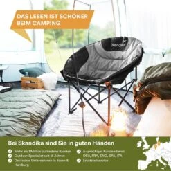 Skandika Moonchair Sirkka – Campingstoelen – Klapstoel – Vouwstoel – Kampeerstoel - Grote, Comfortabele, Campingstoel Opvouwbaar, Gepolsterd, Koelvak, Drinkhouder, Draaggreep En Draagtas, Antislipvoetjes - Max. 150 Kg – Zwart/grijs -Kampeermeubilair 1200x1200 159