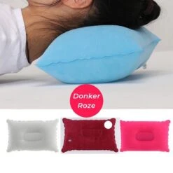Reiskussen - Opblaasbaar Kampeer Kussen – Hippyfy – Strand Kussen - Zachte Lounge Kussen - Festival Kussen – Picknick Kussen - Vliegtuig Kussen – Hoofdkussentje - Kamperen – Op Reis – Opblaasbare Kussentje – Donker Roze -Kampeermeubilair 1200x1200 390
