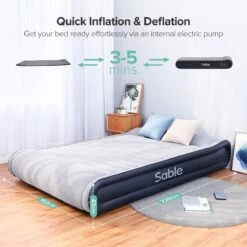 Sable Luxe Queen Size 2 Persoons Luchtmatras Met Ingebouwd Kussen, Opblaasbaar Luchtbed Met Ingebouwde Elektrische Pomp Voor Kamperen, Reizen Of Overnachtende Gasten Of Festival -Kampeermeubilair 1200x1200 417