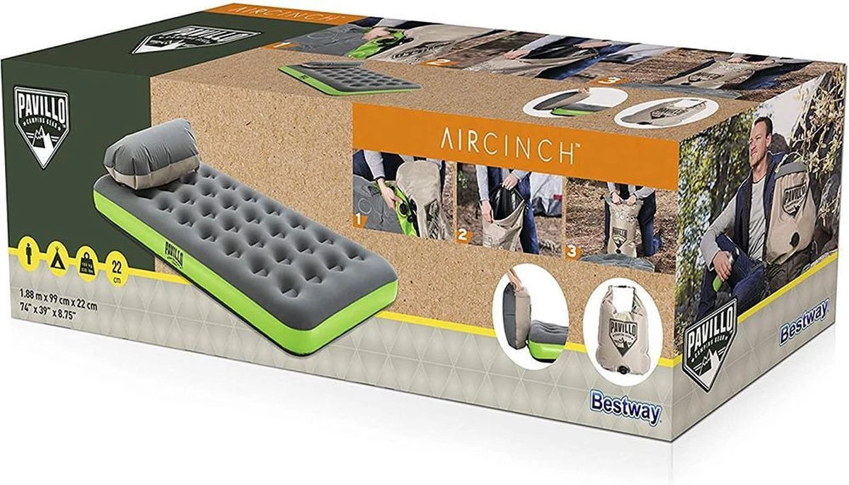 Bestway 1-Persoons Luchtbed Roll & Relax - 188 X 99 X 22 CM - Incl. 3-in-1 Reistas, Kussen En Handpomp - Binnen 50 Sec Opgeblazen - Binnen- En Buitengebruik 5 Bestway 1-Persoons Luchtbed Roll & Relax - 188 X 99 X 22 CM - Incl. 3-in-1 Reistas, Kussen En Handpomp - Binnen 50 Sec Opgeblazen - Binnen- En Buitengebruik - Afbeelding 3