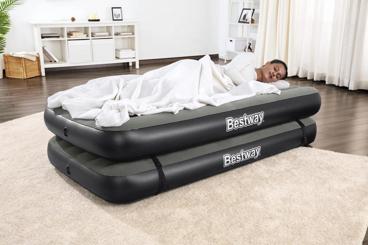 Bestway 3-in-1 Luchtbed - Connect - Zwart - 188x99cm - PVC/Polyester - Single, Double Single En Twin Opblaasbed - Tritech Materiaal - I-Beam Constructie 19 Bestway 3-in-1 Luchtbed - Connect - Zwart - 188x99cm - PVC/Polyester - Single, Double Single En Twin Opblaasbed - Tritech Materiaal - I-Beam Constructie - Afbeelding 17