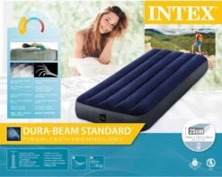 Intex Luchtbedset Intex Luchtbed - 1-Persoons - 76 X 191 X 25 Cm - Blauw + Intex Elektrische Pomp - 650 Liter/min + Hoeslaken Wit + Reparatieset -Kampeermeubilair 1200x955