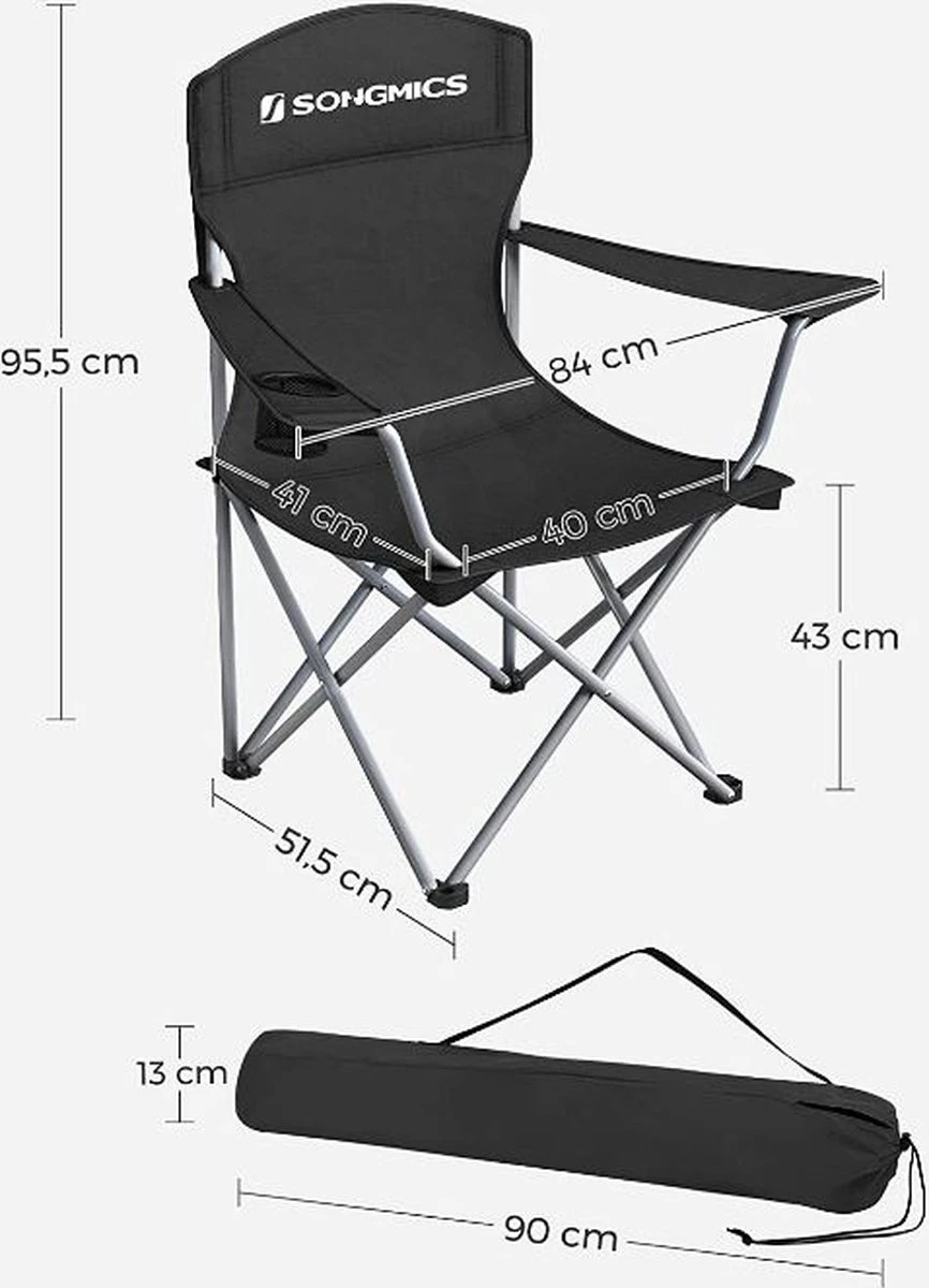 MIRA Home - Campingstoel Set Van 2 Inklapbaar - Klapstoel Met Robuust Frame - Met Flessenhouder - 76 X 51.5 X 95.5 Cm - Zwart 8 MIRA Home - Campingstoel Set Van 2 Inklapbaar - Klapstoel Met Robuust Frame - Met Flessenhouder - 76 X 51.5 X 95.5 Cm - Zwart - Afbeelding 6